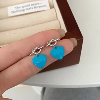 korean new blue heart letter print cute dangle earring brincos for women 2022 fashion charm jewelry dangle earrings gift femme