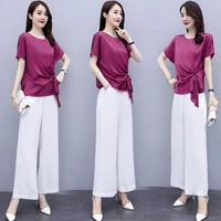pant suits two piece sets women short sleeve tops and wide leg pants suits white casual office elegant womens shorts sets