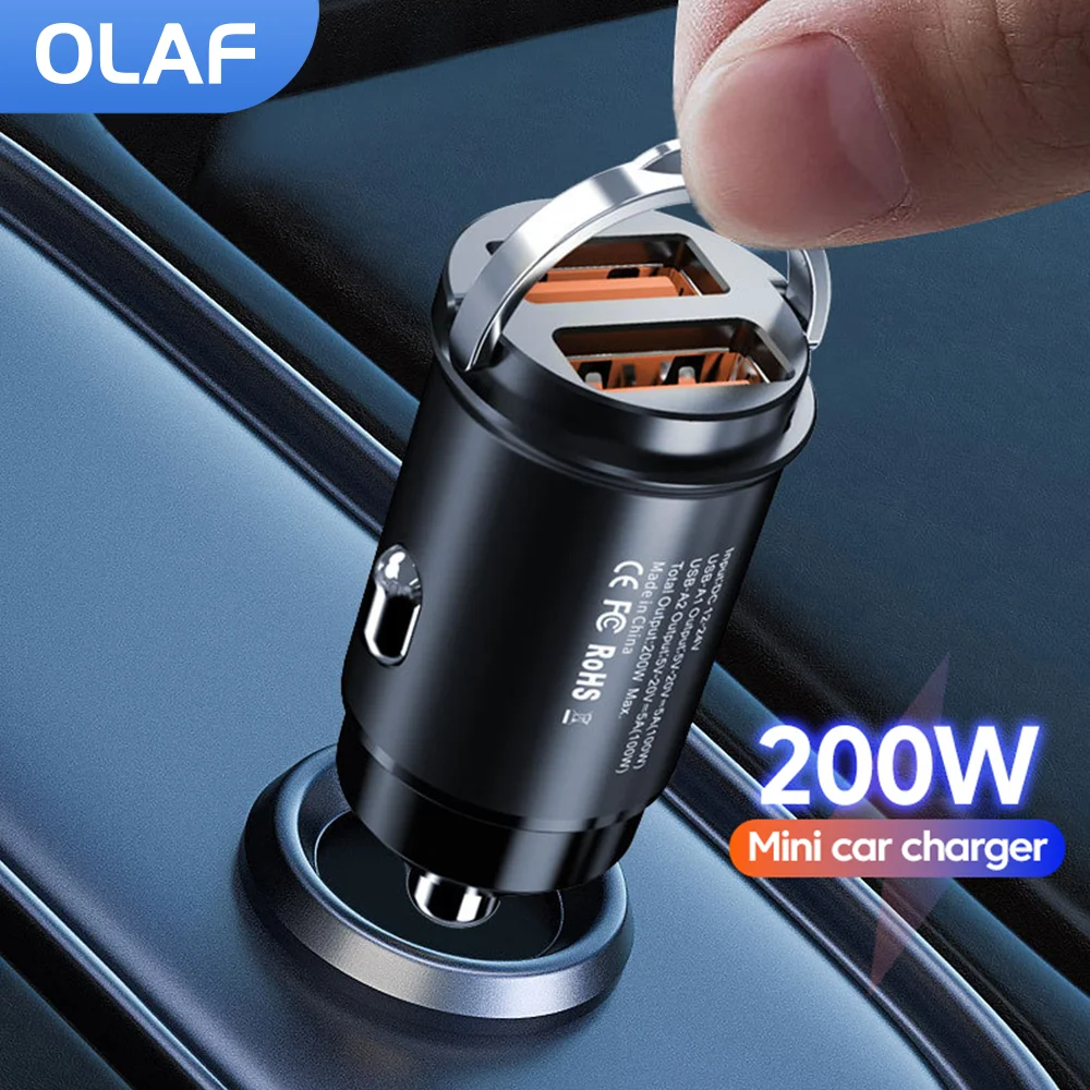 200W Dual USB Car Charger Fast Charging for Huawei Honor OPPO PD QC3.0 Mini USB Type C Car Charger for iPhone Samsung