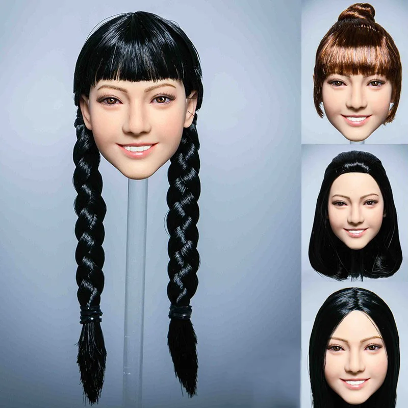 YMTOYS YMT046 1/6 Женская смайлика голова Лепка солдат пересадка волос голова резьба подходит для 12 дюймов экшн-фигурки тела
