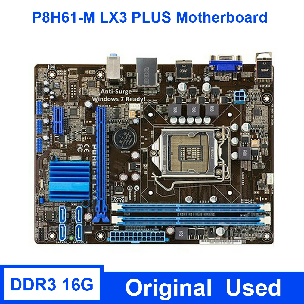 

P8H61-M LX3 PLUS Destop Motherboard For Asus LGA1155 H61M-E/K/C/D I7 I5 I3 Intel CPU 16G DDR3 PCI-E 2.0 USB2.0 VGA MainBoard