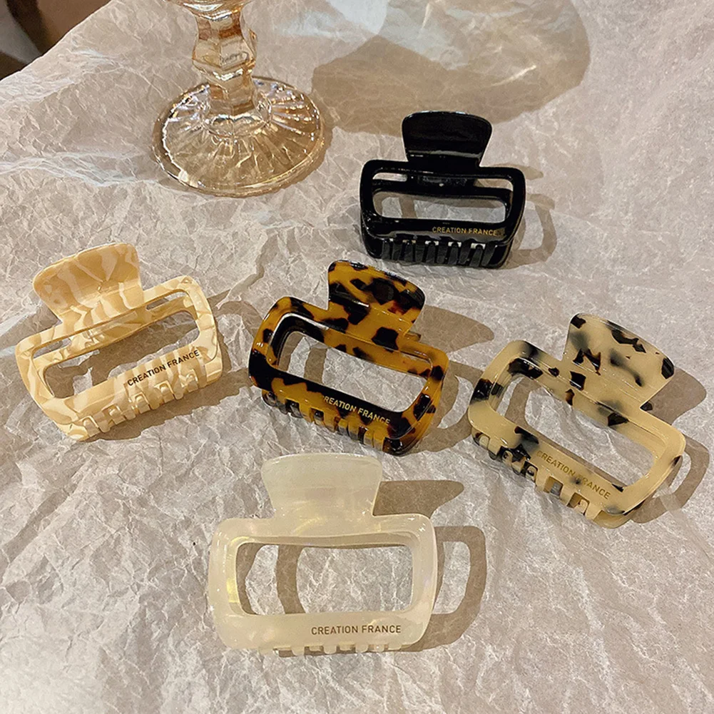 

Korean Oversized Hair Claws For Women Hollow Geometric Acetate Hairpin Leopard Marble Print Hair Clips Clamps Hair Accessories