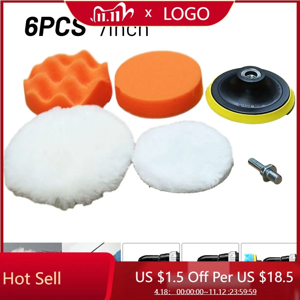 

6pcs Car Buffing Pads Polishing Sponge Set Waxing Foam Polisher Kit For Drill