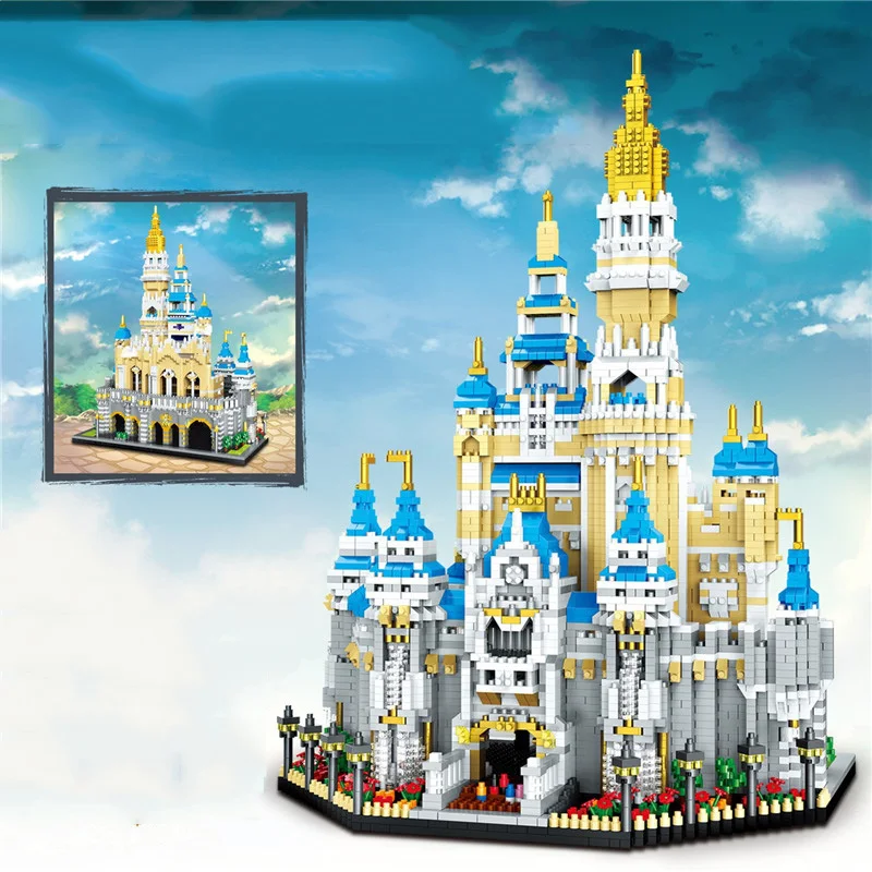 

Disney Enchanted Castle Building Blocks Creative Fairy Tale World Famous City Fairyland Castle Micro Diamond Bricks Toy For Kids