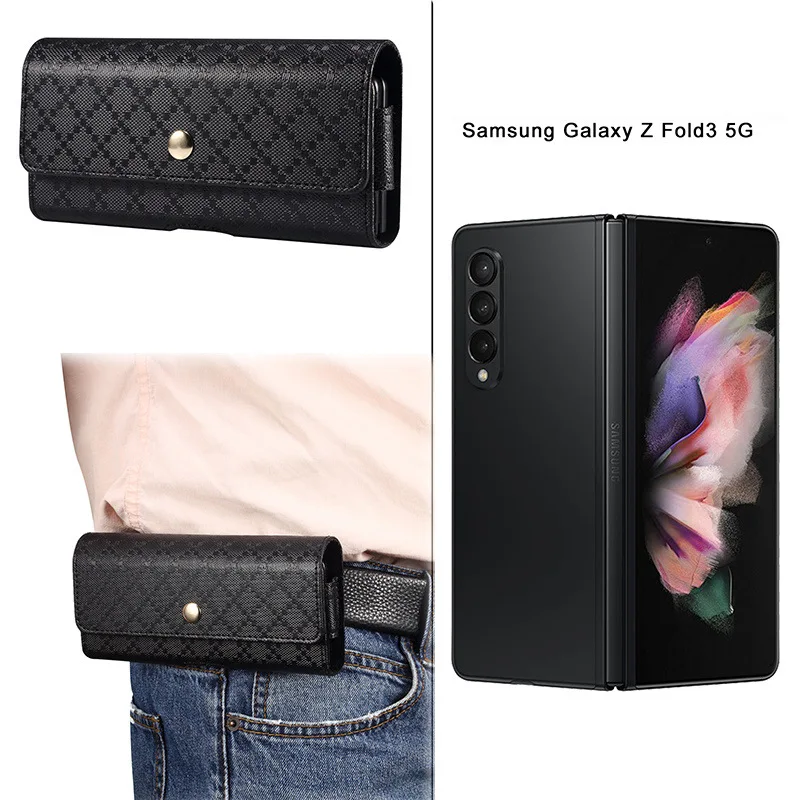 

Business Plaid fanny pack Case For Samsung Galaxy Z Fold 3 Fold3 leather Phone Protective Cover Coque for Huawei Mate X