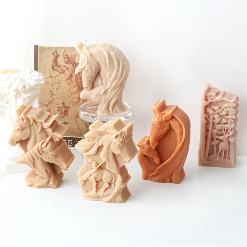 2D силиконовая форма в виде головы лошади свечи статуя войны оленя гипсовая