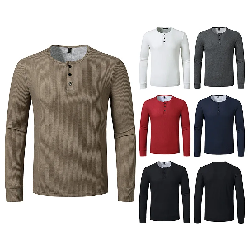 2022 autumn winter cotton blend fashion casual men's long-sleeved bottoming shirts high-quality round neck men's pullover top