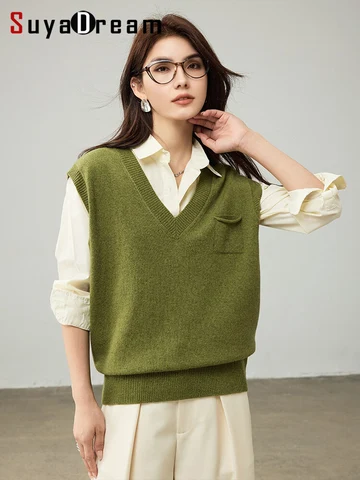 SuyaDream Женские жилеты из мериносовой шерсти оливкового цвета