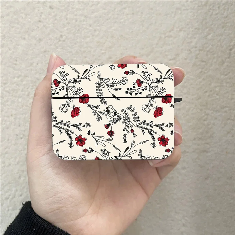 Беспроводные наушники AirPods оранжевые красные с цветами