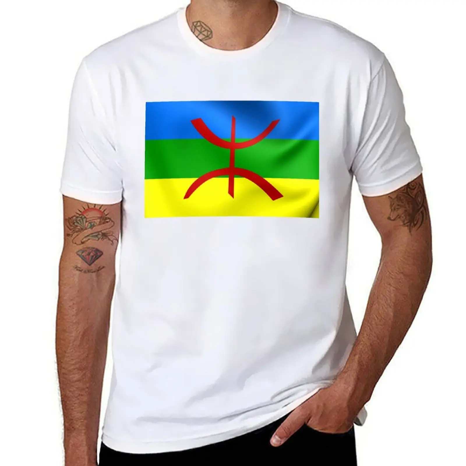 Фото Футболка с международным флагом Amazigh, мужские футболки, хлопковая футболка для мужчин, футболка №1
