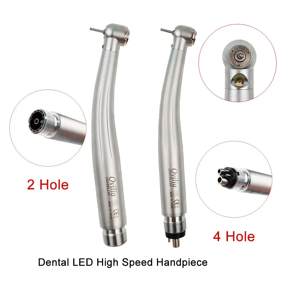 Dental LED High Speed Handpiece Standard Head Push Button Three Water Spray E-generator Air Turbine 2/4 Holes Dentistry Tool