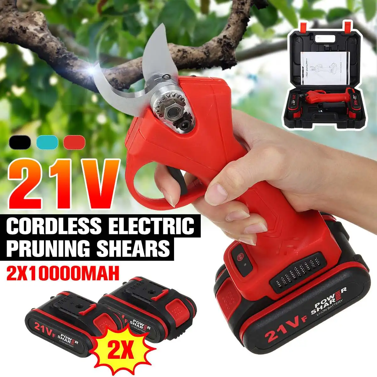 

21V Cordless Electric Pruning Shears Secateur Pruner Tree Bonsai Cutter With 2PC Lithium-Ion Branches Scissor Garden Tool 2.5cm
