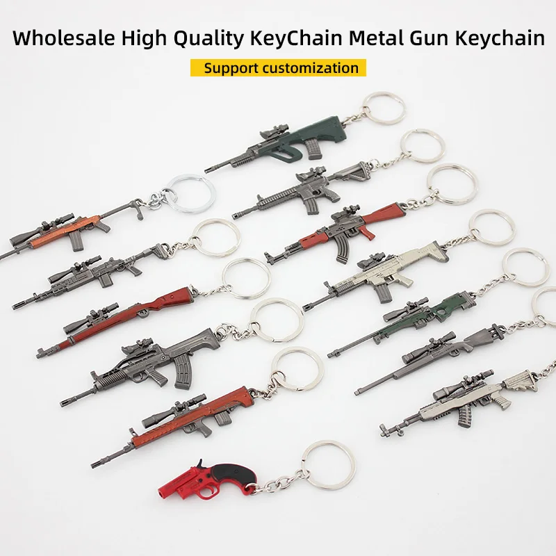 

PUBG Game Keychain Weapon Pan Helmet Bulletproof Vest Gun Model Metal Pendant Chaveiro Backpack Car Key Holders