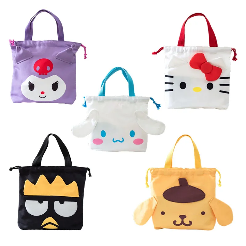 

Kawaii Anime Cinnamorol Kuromi Kittys Student Canvas Hand Carry Drawstring Lunch Box Shopping Storage Bag Birthday Present