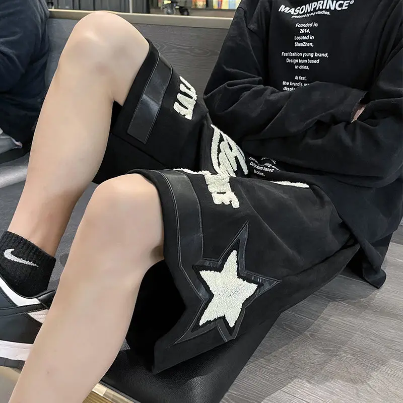 

Шорты в стиле ретро в стиле хип-хоп мужские, полумодные уличные штаны в стиле преппи в американском стиле, с вышивкой в японском и винтажном стиле, летние