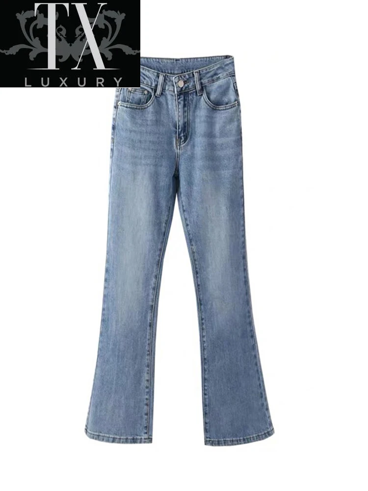 

Women High Waist Flare Jeans 2022 Spring New Skinny Long Blue Denim Pants Casual Fashion Slim All-Match Trousers Female
