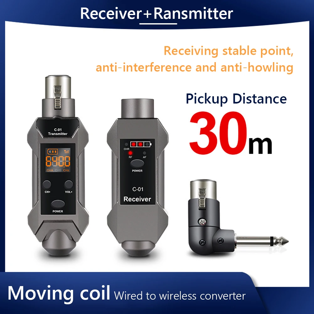 

C-01 2.4GHz Wired to Wireless Converter 500-980 MHz Microphone Wireless Guitar Audio Transmitter System with HD Display