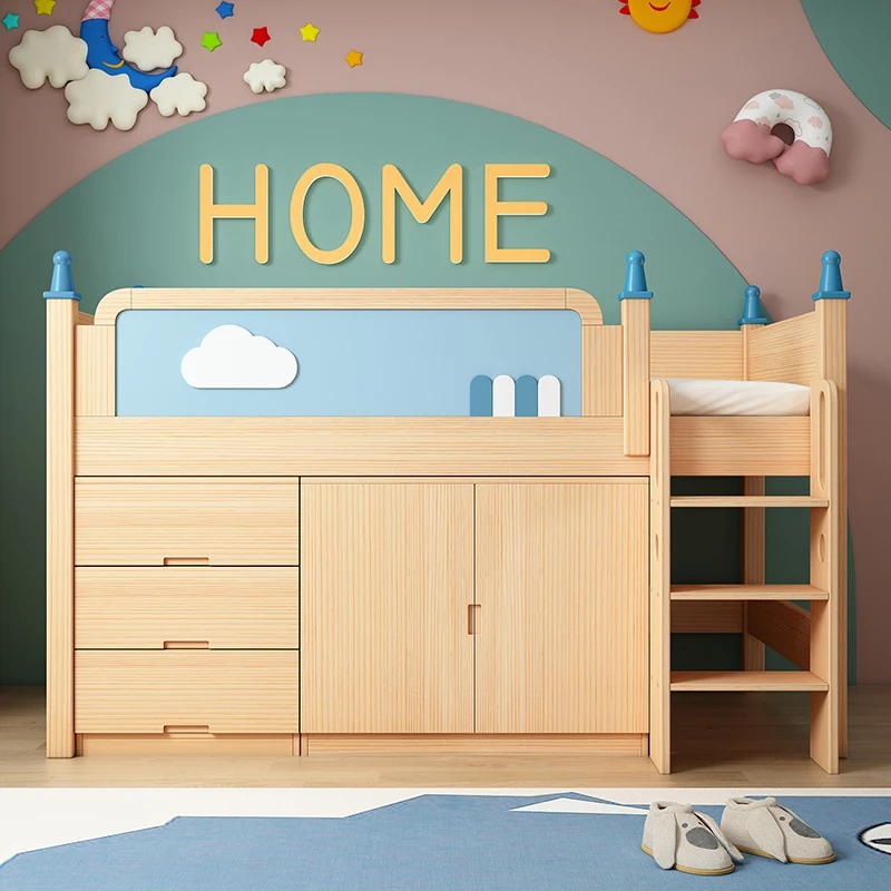 Мебель для спальни детская кровать из цельной древесины односпальная мальчиков
