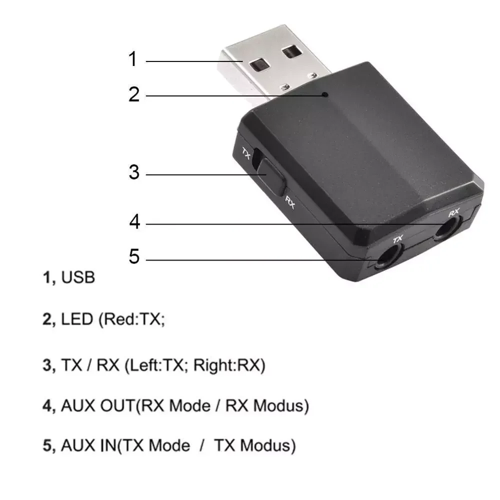 

Bluetooth 5.0 Transmitter Receiver 3 in 1 EDR Wireless Adapter Dongle 3.5mm AUX for TV PC Headphones Stereo Car HIFI Audio