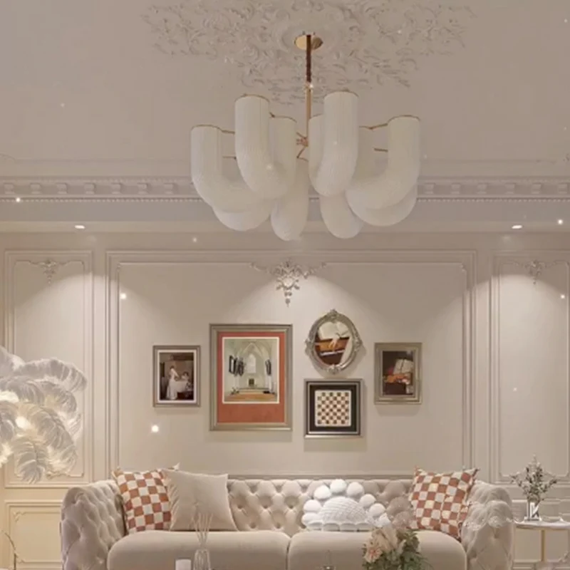 

French medieval cream style living room U-shaped chandelier Nordic designer restaurant bedroom glass chandelier
