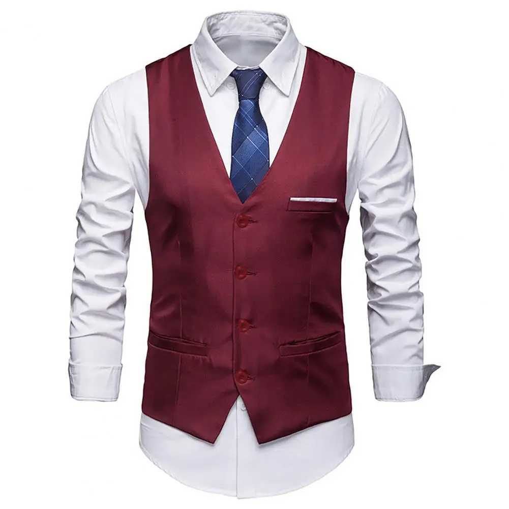 

Casual Suit Vest Super Soft Slimming Single Breasted Waistcoat Solid Color Temperament Vest Coat for Working