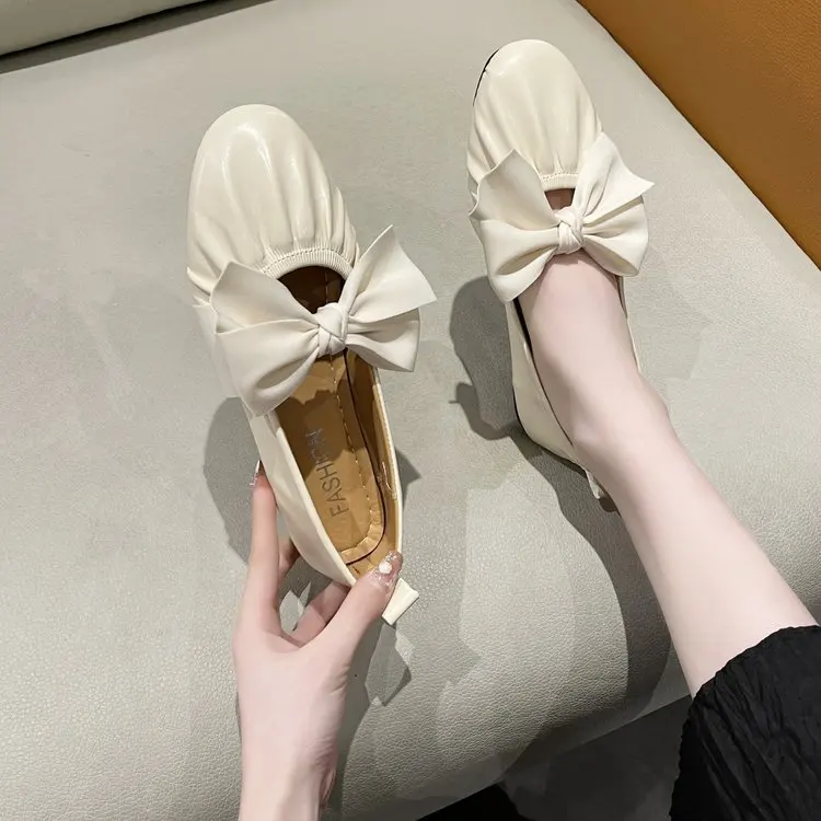 

Round Toe All-Match Shoes Woman Comfortable And Elegant Casual Female Sneakers Shallow Mouth Bow-Knot Flats Summer Boat Moccasin