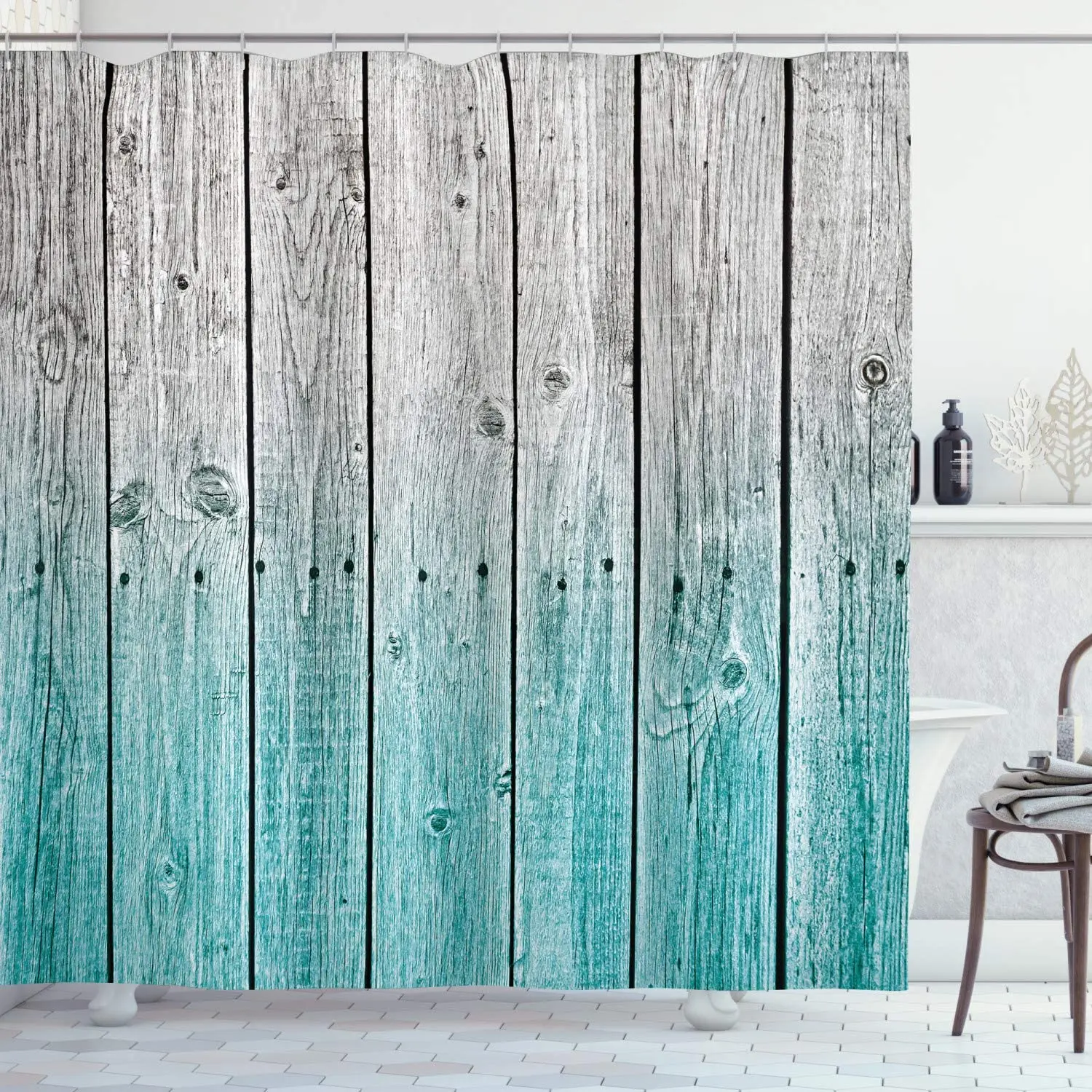 

Rustic Shower Curtain, Wood Panels Background Digital Tones Effect Country House Art Image, Cloth Fabric Bathroom Decor