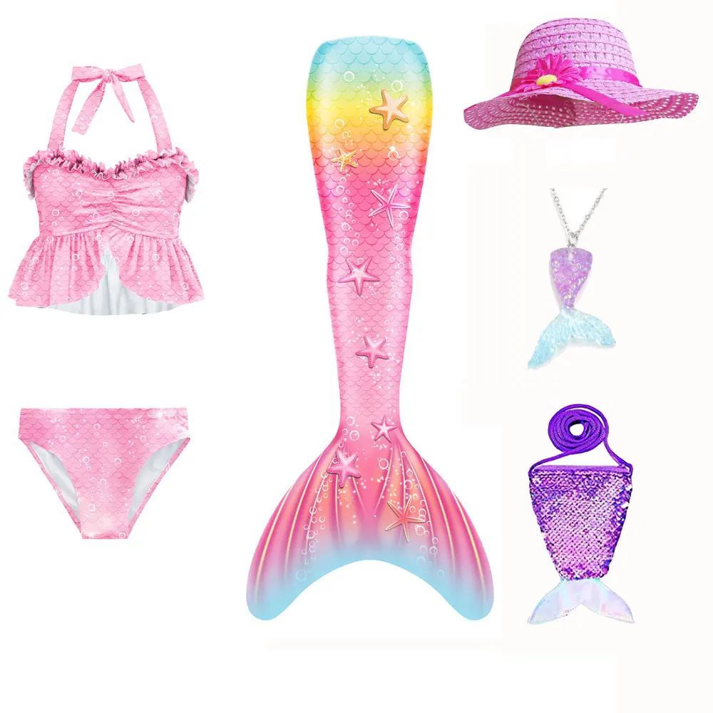 Купальный костюм для девочек с хвостом Русалочки детский купальный косплея