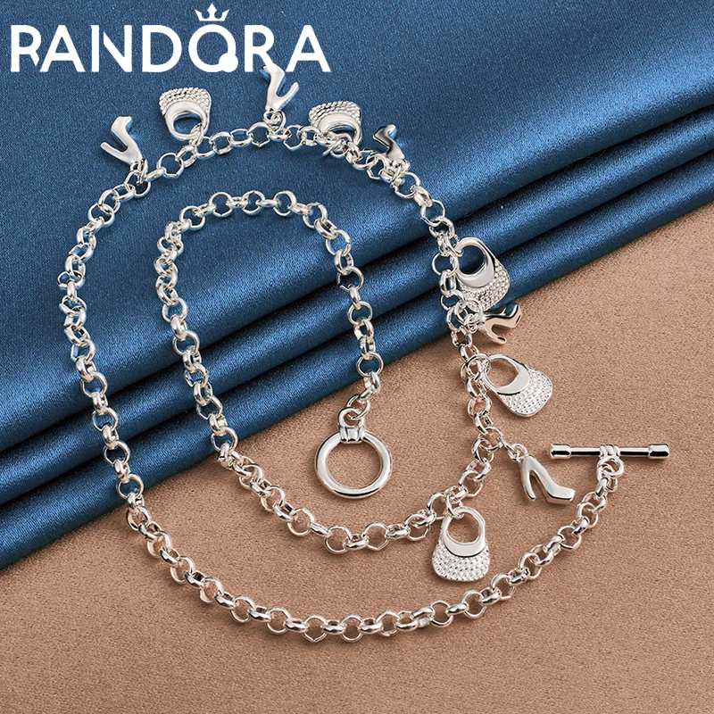 

Silver Colour 45cm High Heels/Bags Charm Chain Necklace For Women Wedding Party Fashion Jewelry Popular Beautiful Accessories