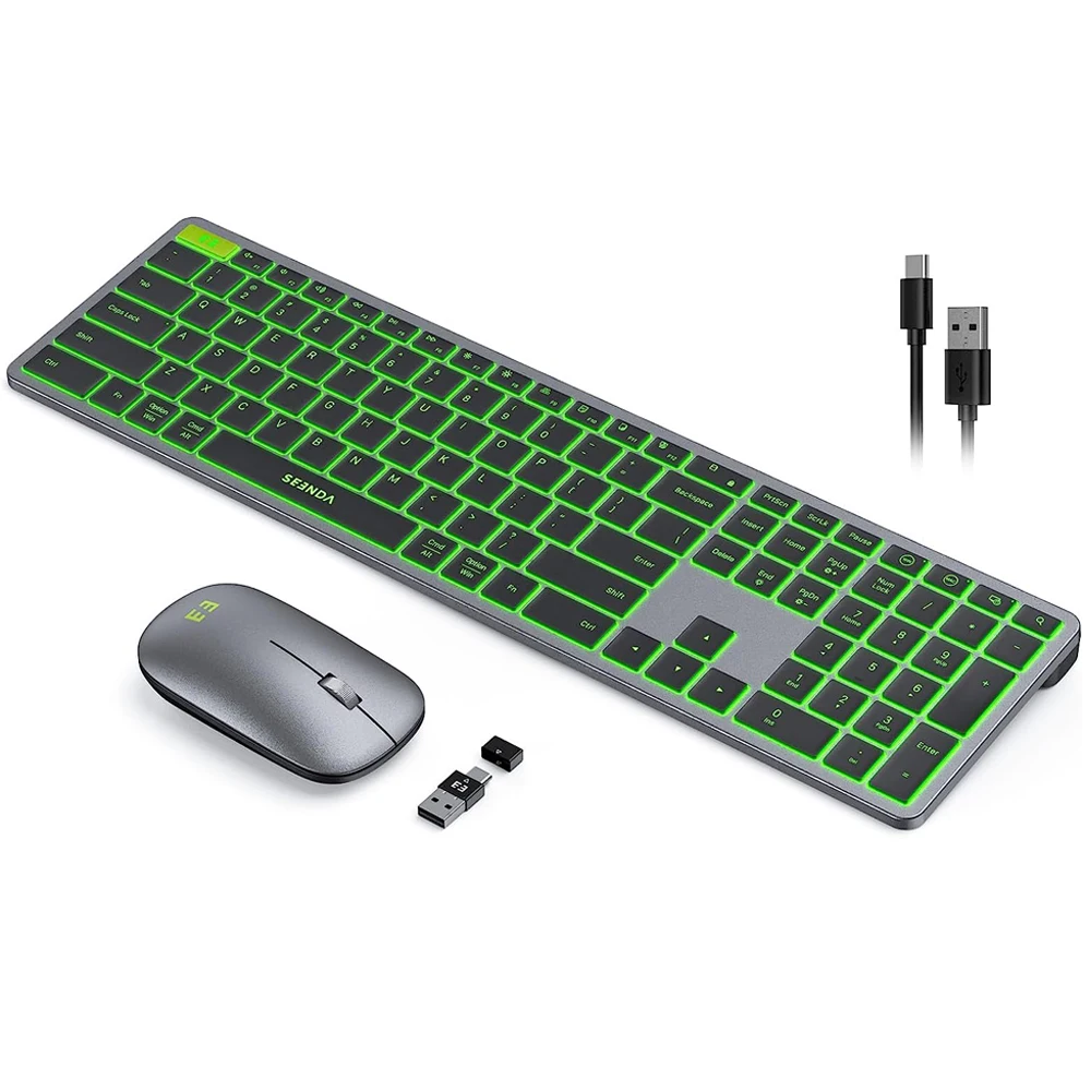 

7-Color Backlit Wireless Mouse and Keyboard Combo Rechargeable Ergonomic Quiet Keyboards Mice for Windows Macbook Pro Computer