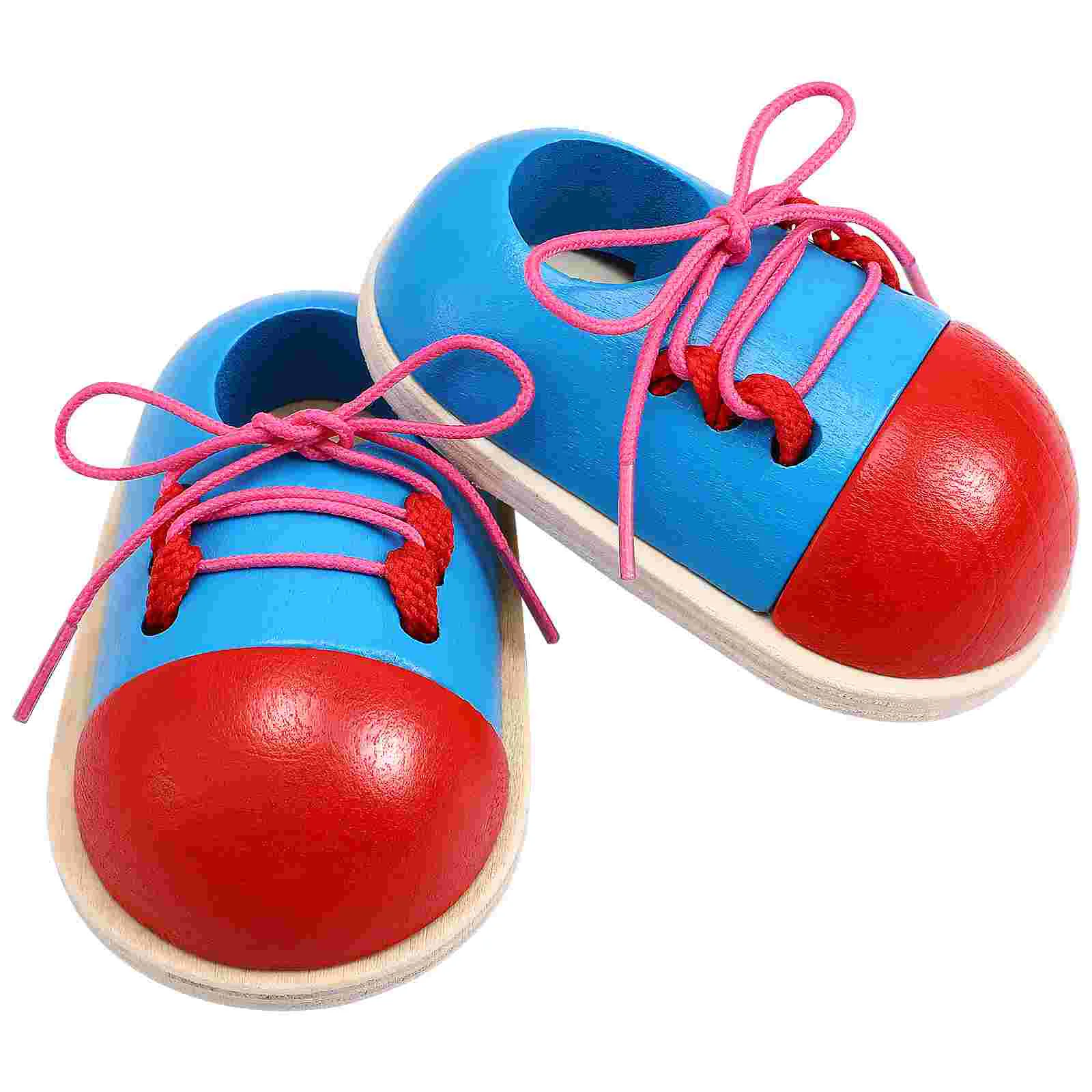 

2 Pcs Shoe Trying Practice Toys Wooden Shoelace Threading Teaching Game Playthings for Toddlers Kids