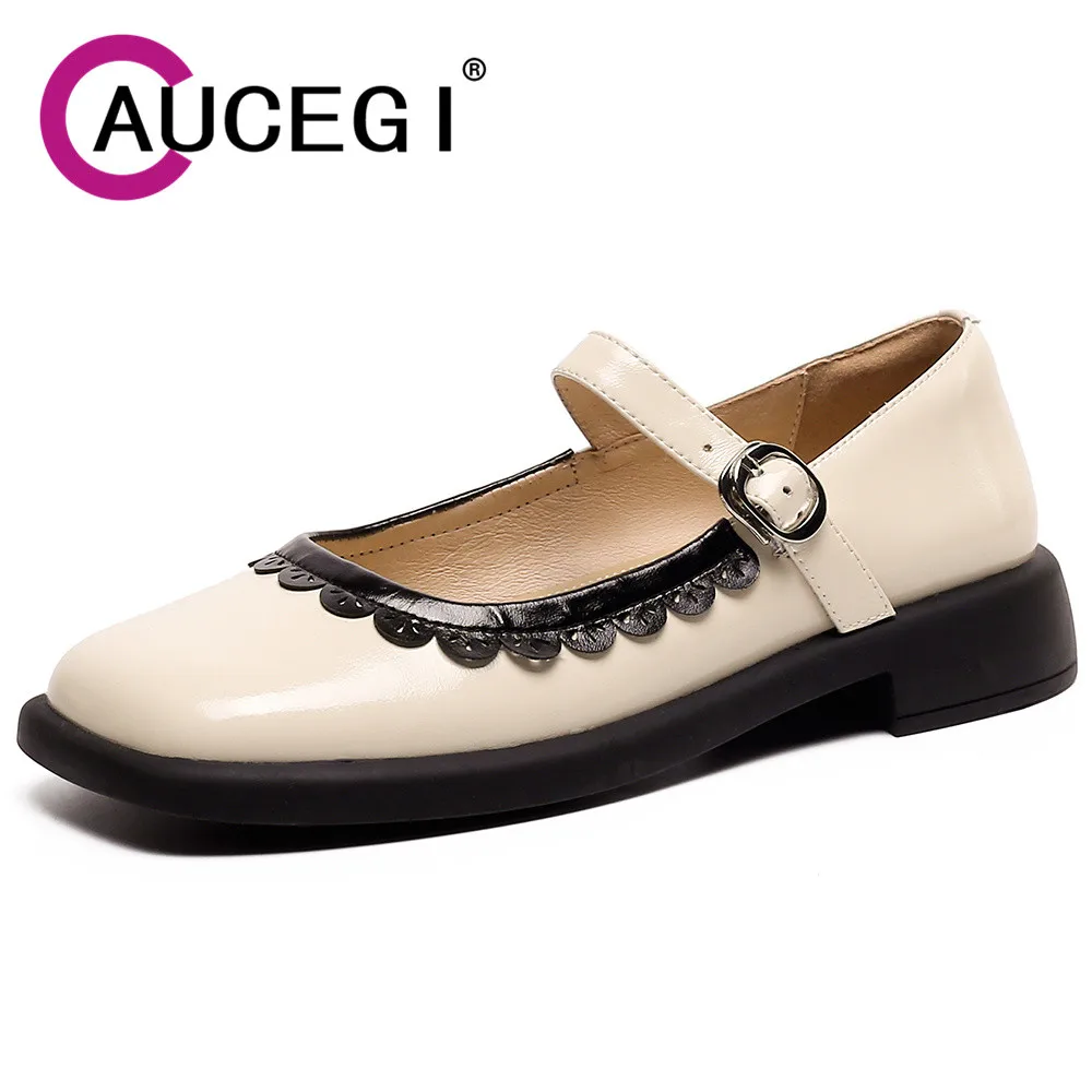 

Aucegi Mary Jane 2023 New Summer Square Toe Pumps Low Heel Women Shallow Single Fashion Buckle Strap Dress Casual Shoes Beige