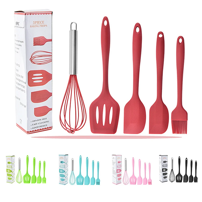 

5 Pieces/set Silicone Kitchen Tools Set Baking Tool Pot Silicone Scraper Cooking Kitchen Accessories Cook Eggbeater Shovel Tools