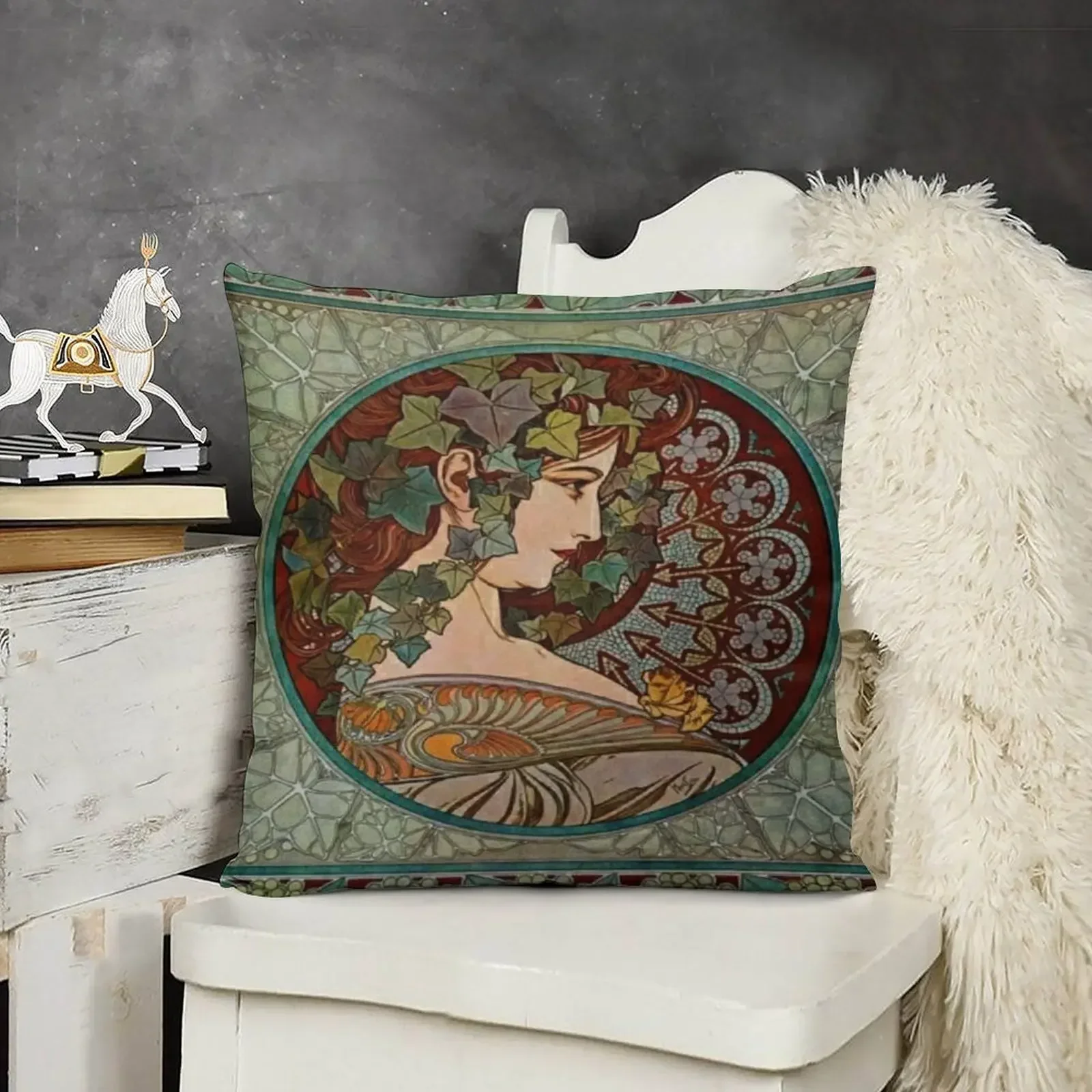 Альфонс Муха - плющ 1860 1939 Декоративная подушка для дивана Декоративные подушки