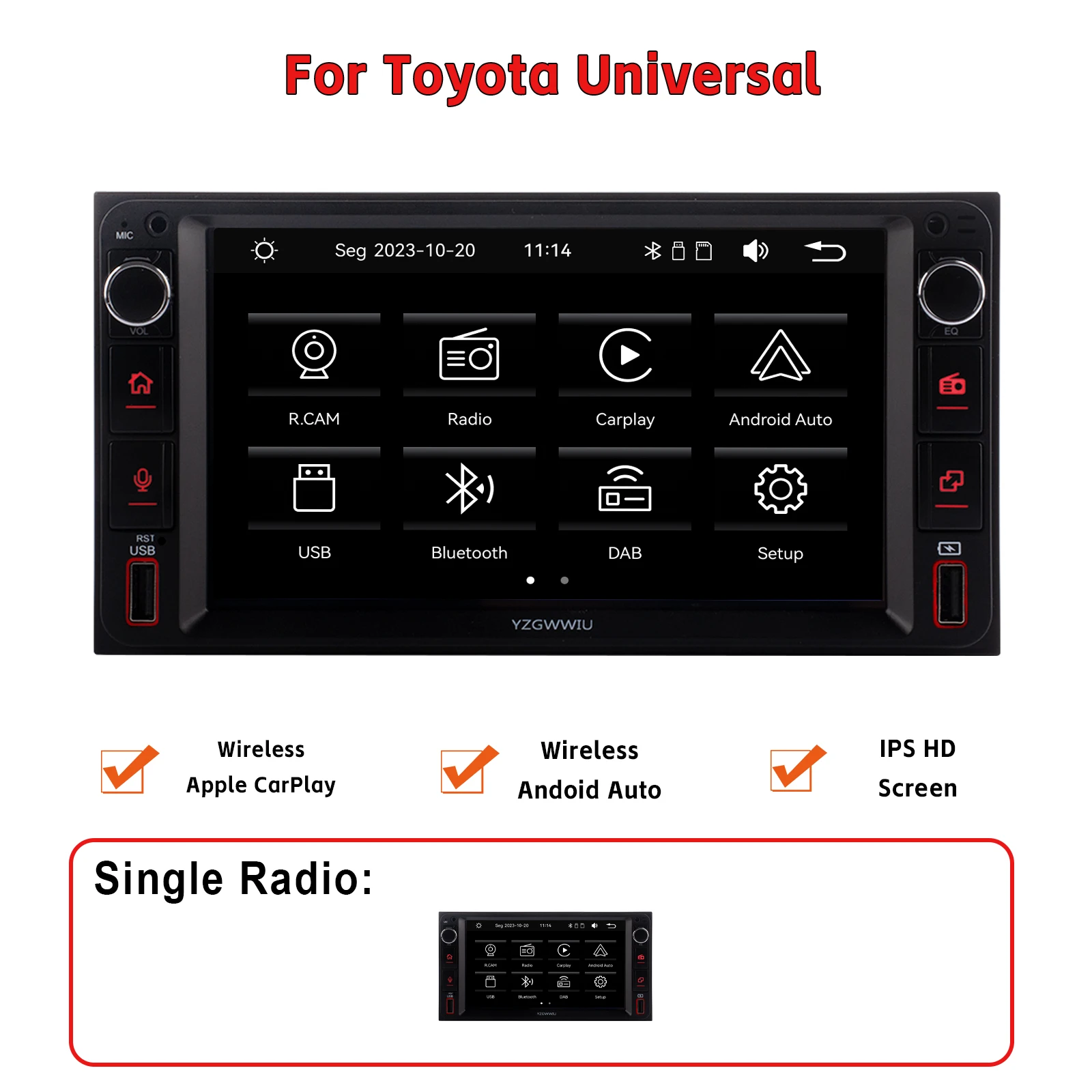 

Универсальный 2Din радиоприемник с беспроводным Carplay Android Auto для Toyota VIOS CROWN CAMRY COROLLA RAV4 с DSP IPS DAB BT