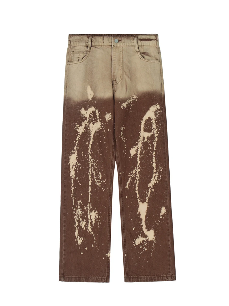Four Seasons Men's Jeans Tie-dye Splash Ink Casual Straight Pants Trend Loose Spray Paint Wide Leg Pants Streetwear Ins Hot Sale