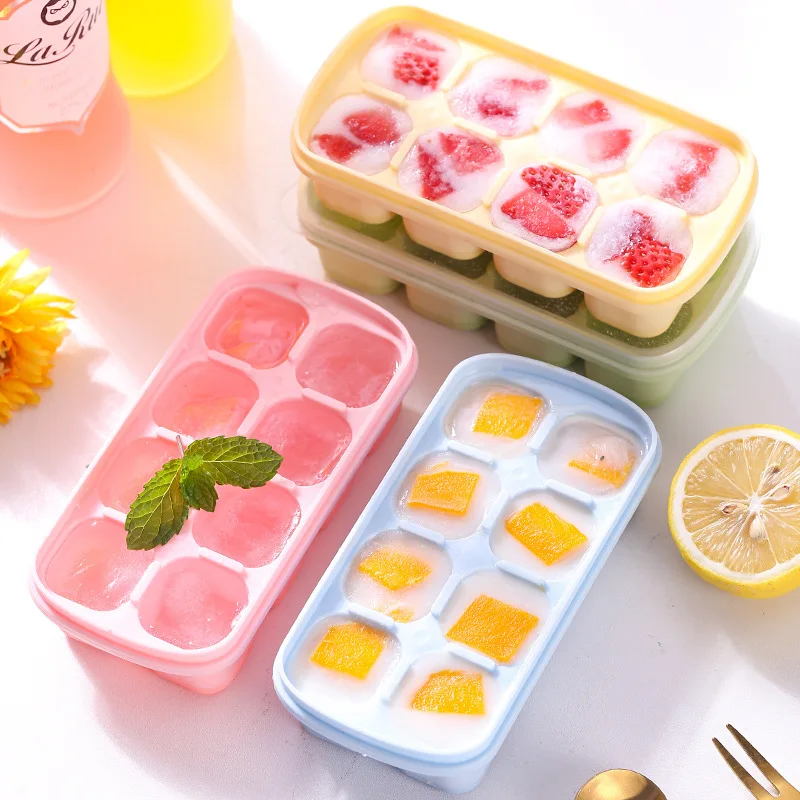 

Household Ice Box with Lid Simple Ice Box Soft Bottom Small Ice Cube Box Frozen Ice Eight Grid Fruit Box Storage Box
