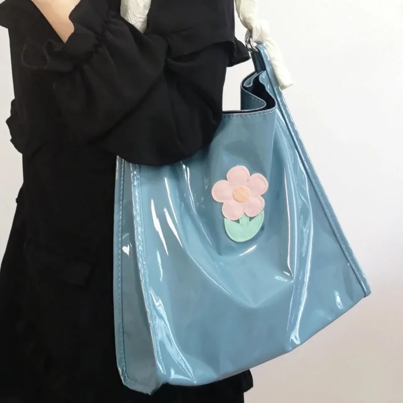 

Xiuya Sweet Cool Womens Shoulder Bag Patent Leather Floral Tote Bag Women Aesthetic Cute Ladies Handbags Big Shopper 2022