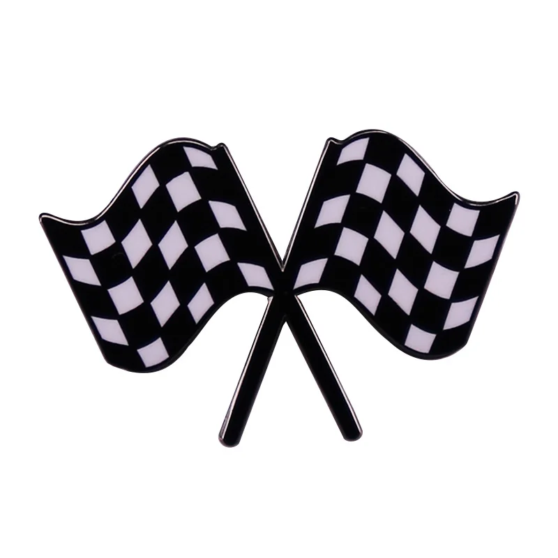 Формула-гонки-f1-Чёрный-флаг-булавка-автомобиль-Чемпион-брошь-шахматный-значок-raceway-ювелирные-изделия