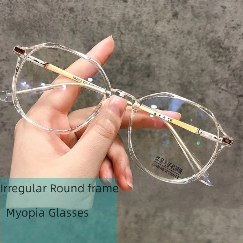 

Irregular Round Finished Myopia Glasses Men Women Classic Near Sight Eyeglasses Ladies Blue Light Blocking Prescription Eyewear
