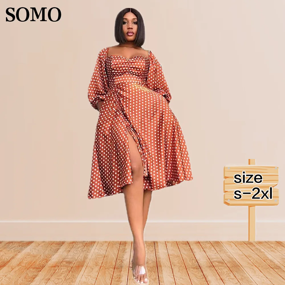 

Женское платье миди в горошек, на завязках