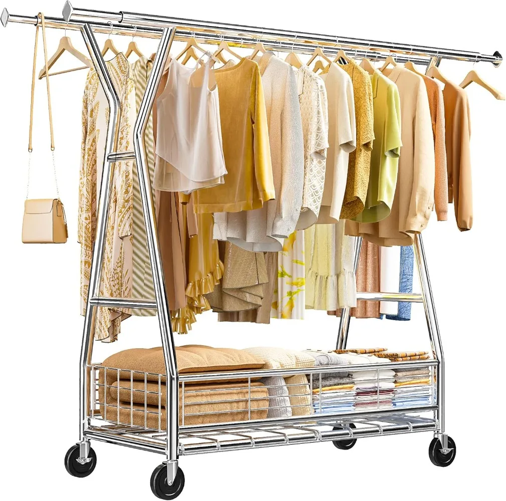 Вешалка для одежды Сверхмощная вешалка на колесиках с нагрузкой 600 фунтов