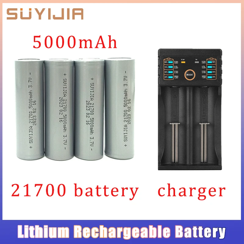 

3.7V 5000mAh 21700 Battery Lithium-ion Rechargeable Batteries for Bicycle Light Power Tool 2 Slot Charger Powerful Batteria Ture