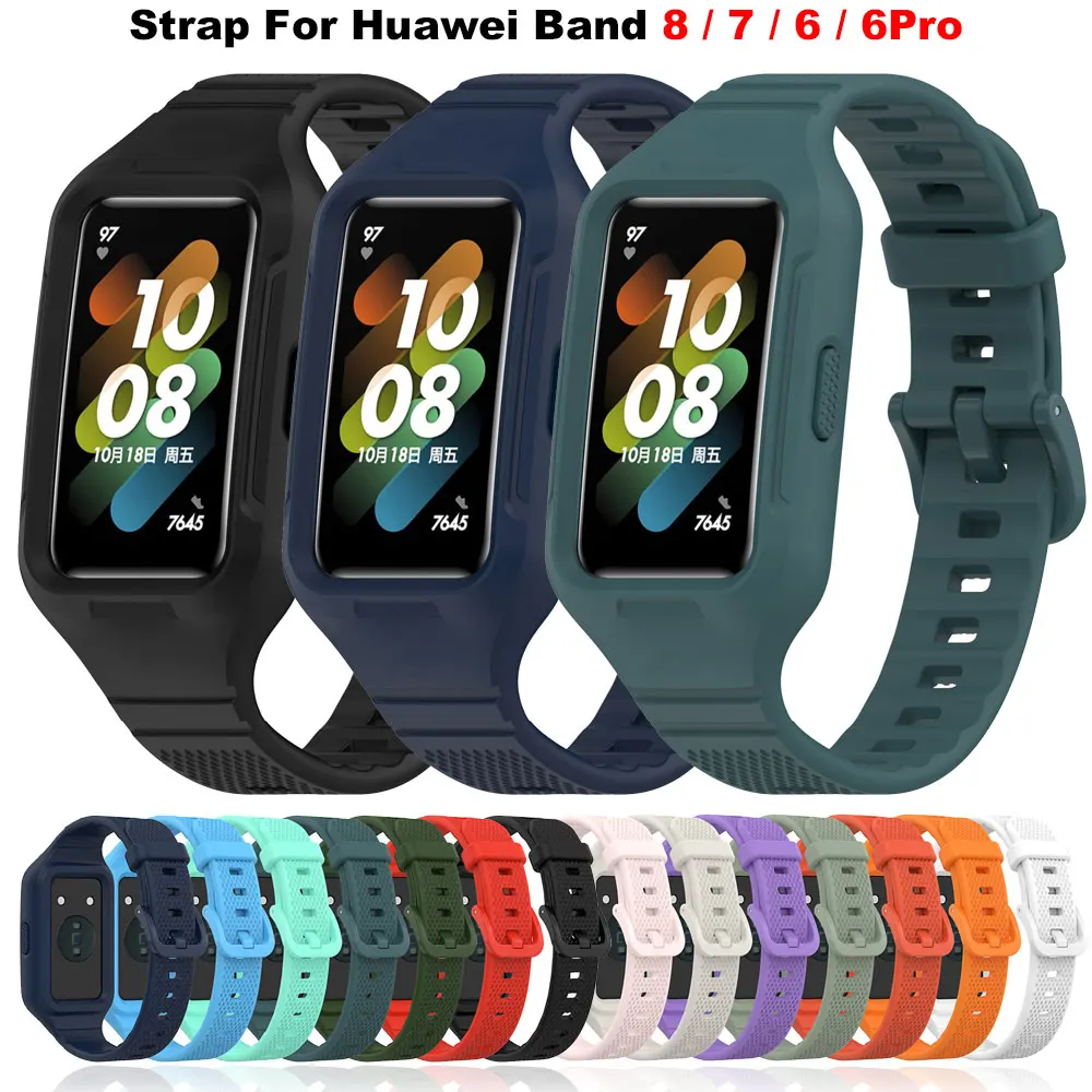

Watch Strap + Protector Case For Huawei Band 7 6 6Pro band7 Smart Band Silicone Bracelets + Cover For Honor Band 7 6 Wristband