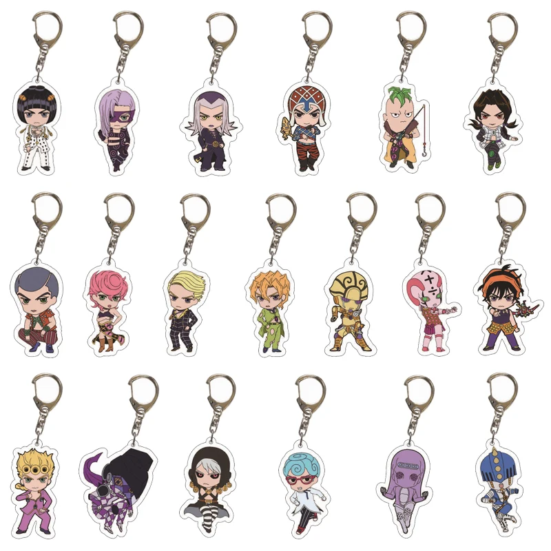 

Anime Keychain JoJo Bizarre Adventure Key Chain Boys Accessories Cute Bag Pendant Key Ring Acrylic Cartoon Friends Gift