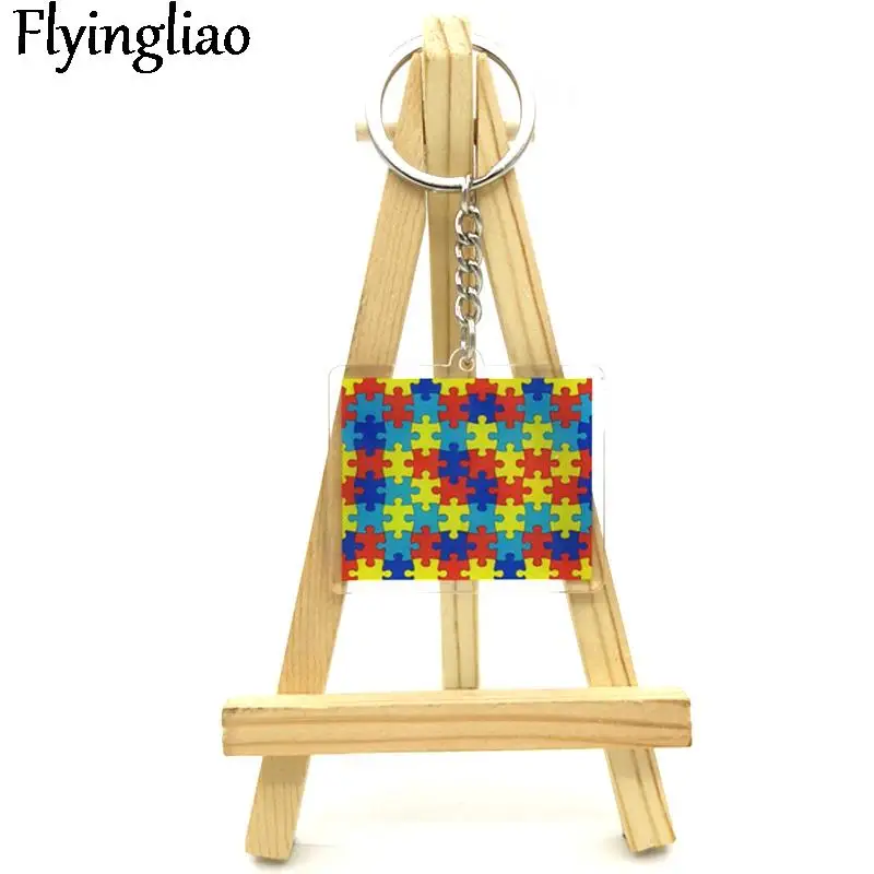 

Autism Pattern Creative cartoon key chain charm metal couple bag car key ring jewelry gift children's toy gift