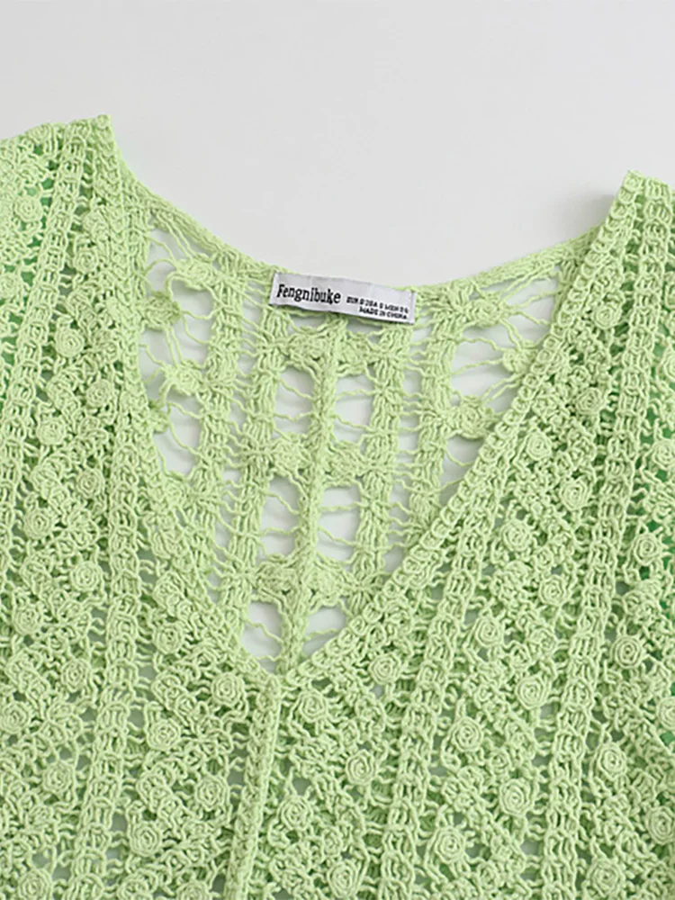 Летняя одежда для женщин майка 2022 отпуск бохо винтажный ажурный вязаный топ