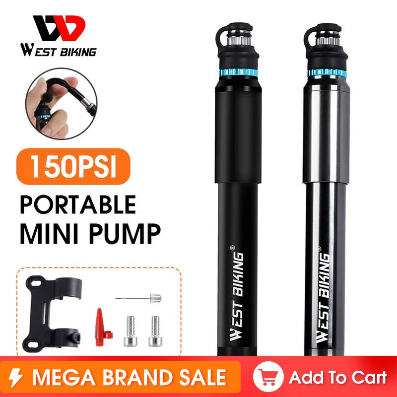 WEST BIKING Cycling Pump Mini Portable 150 Psi Schrader Presta Valve MTB Road Bicycle Hand Pump Aluminum Alloy Tire Inflator