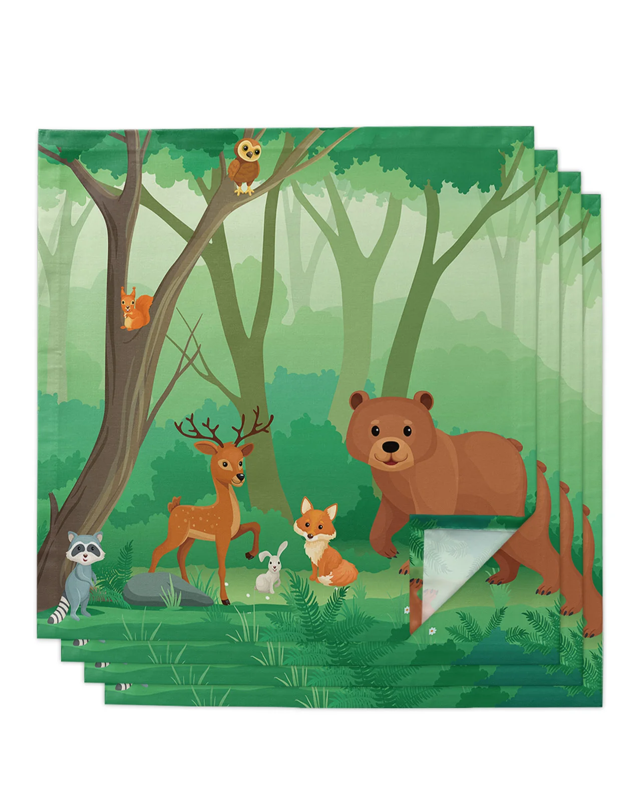 

4pcs Forest Bear Fox Deer Cartoon Square 50cm Table Napkin Party Wedding Decoration Table Cloth Kitchen Dinner Serving Napkins