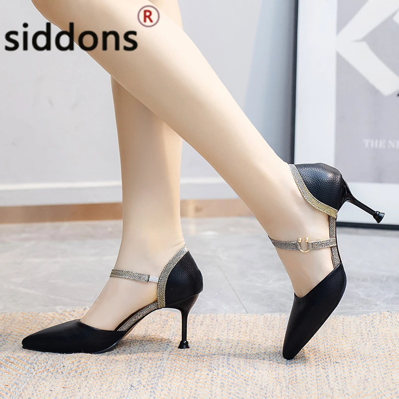

Summer Solid Color Fashion Ladies Sandals Sexy Pointed Toe Stiletto Party Sandals Cute Sweet Ladies Black 7cm High Heels